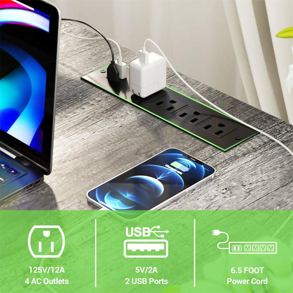 Unikito L Shaped Desk, Reversible Corner Computer Desk with Magic Power Outlets and Smart LED Light, Unique Grid Design, 55 Inch Office Desk with Monitor Stand and Storage Shelf