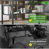 Unikito L Shaped Desk, Reversible Corner Computer Desk with Magic Power Outlets and Smart LED Light, Unique Grid Design, 55 Inch Office Desk with Monitor Stand and Storage Shelf