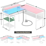 Unikito L Shaped Desk, Reversible Corner Computer Desk with Magic Power Outlets and Smart LED Light, Unique Grid Design, 55 Inch Office Desk with Monitor Stand and Storage Shelf