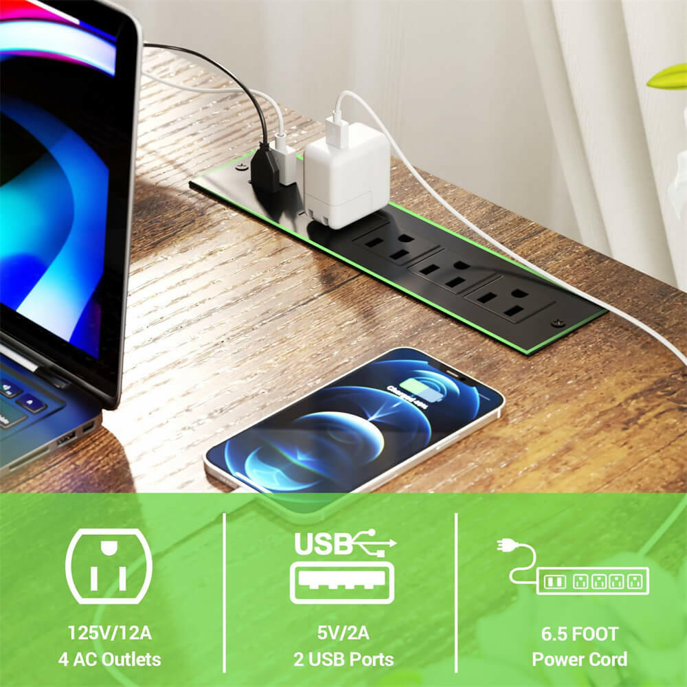 Unikito L Shaped Desk, Reversible Corner Computer Desk with Magic Power Outlets and Smart LED Light, Unique Grid Design, 55 Inch Office Desk with Monitor Stand and Storage Shelf