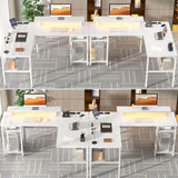 Unikito L Shaped Desk, Reversible Corner Computer Desk with Magic Power Outlets and Smart LED Light, Unique Grid Design, 55 Inch Office Desk with Monitor Stand and Storage Shelf