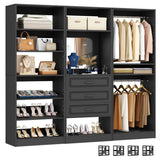 Modular 75" Closet System 3-Piece Set, with Drawers, Hanging Rods, and Shelves