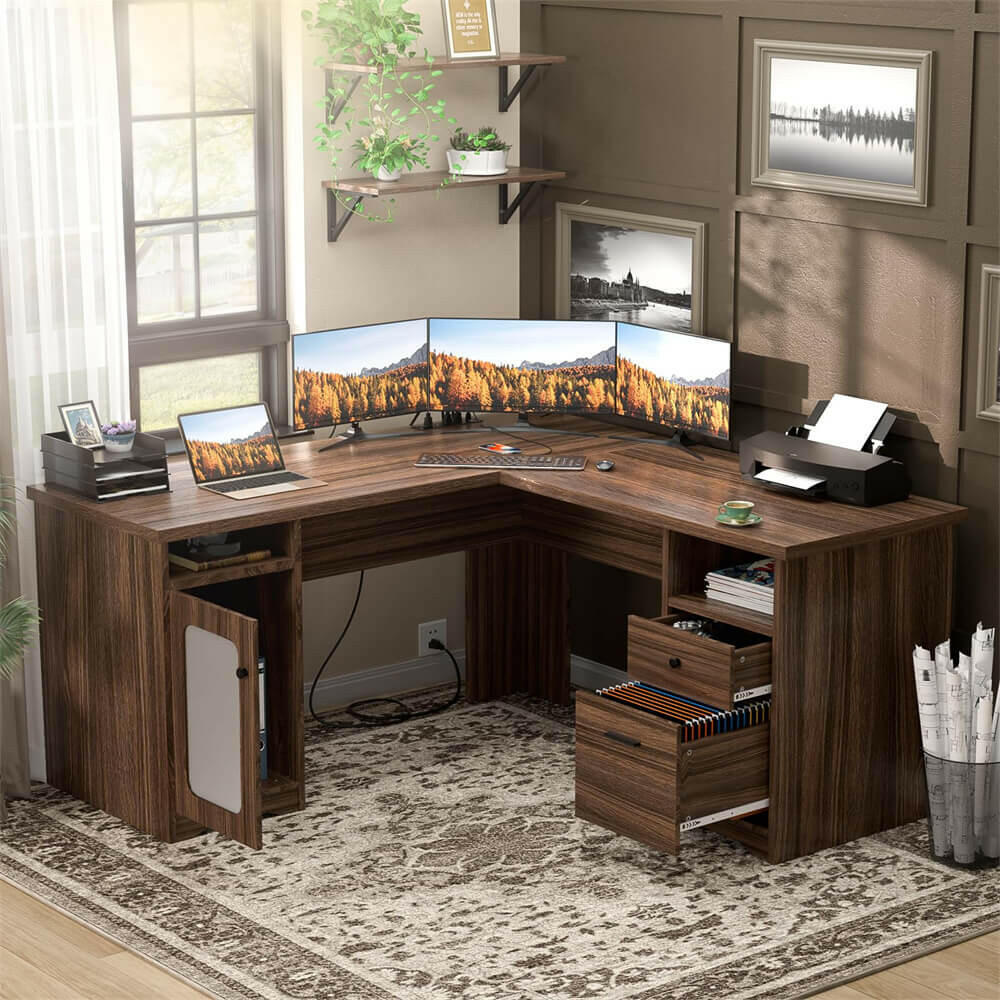 Unikito L Shaped Office Desk with Drawers, 60 By 60 L Shaped Desk