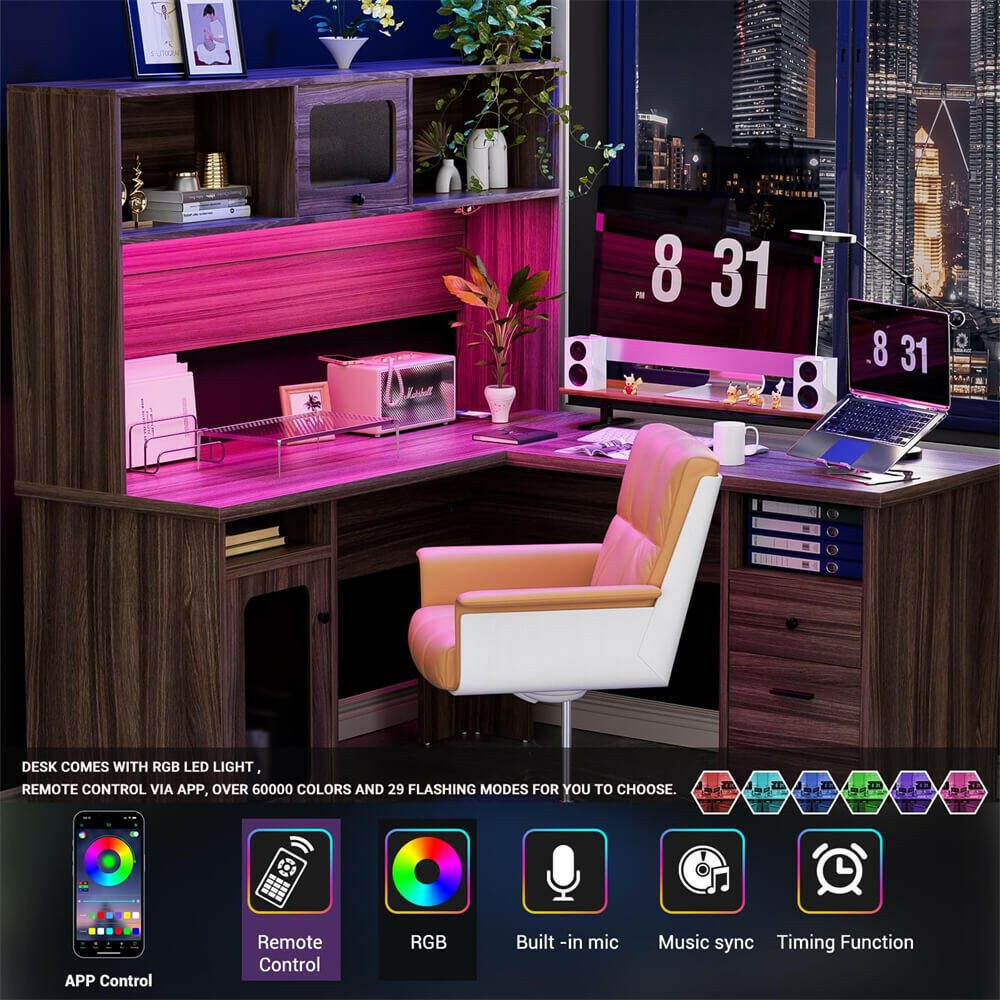 Unikito L Shaped Desk with Drawers, 60 Inch Office Desk with Power Out