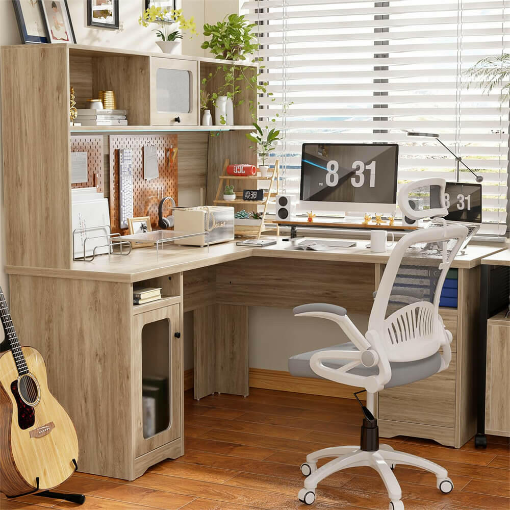 Unikito L Shaped Desk with Drawers, 60 Inch Office Desk with Power Out