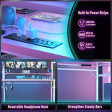 Unikito L Shaped Gaming Desk with Hutch & Shelves, 47'' Gaming Computer Desk with LED Lights & Power Strips, Reversible PC Gaming Desk L Shape with Storage, L Desk for Gaming with Monitor Stand