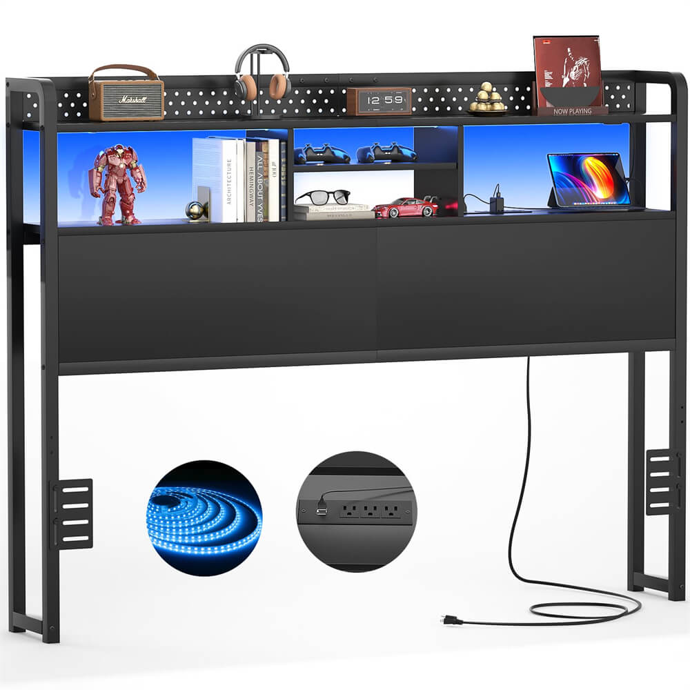 Unikito Queen Headboard with Shelf, Bed Headboard with 3 Outlets