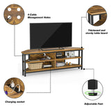 Unikito 55'' Corner TV Stand with Power Outlet, Corner Entertainment Center TV Console Table with 4 Open Storage Shelves, Metal Frame for Living Room, Bedroom, Industrial 60'' Corner TV Stand