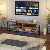 Unikito 55'' Corner TV Stand with Power Outlet, Corner Entertainment Center TV Console Table with 4 Open Storage Shelves, Metal Frame for Living Room, Bedroom, Industrial 60'' Corner TV Stand
