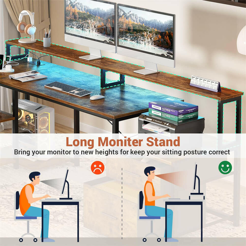 Unikito L Shaped Desk with File Drawer, 72.8" Reversible L Shaped Computer Desk with Power Outlet & LED Strip, Gaming Desk with Monitor Stand, Office Desk Corner Desk with Storage Shelf