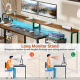 Unikito L Shaped Desk with File Drawer, 72.8" Reversible L Shaped Computer Desk with Power Outlet & LED Strip, Gaming Desk with Monitor Stand, Office Desk Corner Desk with Storage Shelf