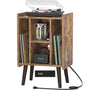 Unikito Record Player Stand, Vinyl Turntable Stand with Power Outlet and USB Charging Port, Record Display Table with Storage, Audio Rack, Turntable Nightstand for Bedroom, Living Room
