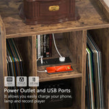 Unikito Record Player Stand, Vinyl Turntable Stand with Power Outlet and USB Charging Port, Record Display Table with Storage, Audio Rack, Turntable Nightstand for Bedroom, Living Room