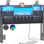 Twin Headboard with Drawer Storage and RGB LED Light, Twin Size Upholstered Headboard with Charging Station and Bookcase