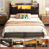 Twin Headboard with Drawer Storage and RGB LED Light, Twin Size Upholstered Headboard with Charging Station and Bookcase