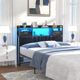 Twin Headboard with Drawer Storage and RGB LED Light, Twin Size Upholstered Headboard with Charging Station and Bookcase