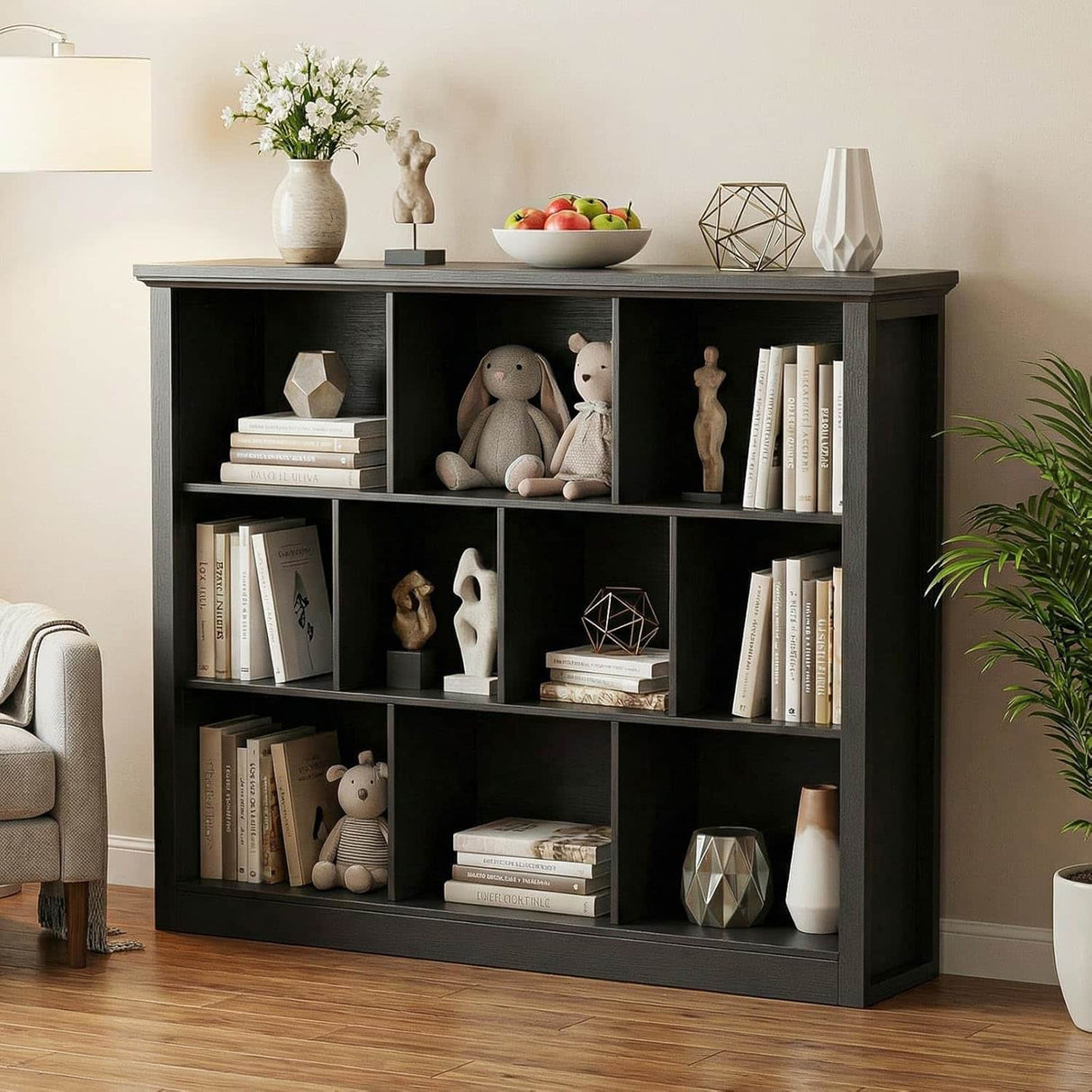 10-Cube Storage Bookcase, Modern Cube Storage Shelf Organizer, Wooden Bookshelf for Living Room, Bedroom, TV Stand & Entryway