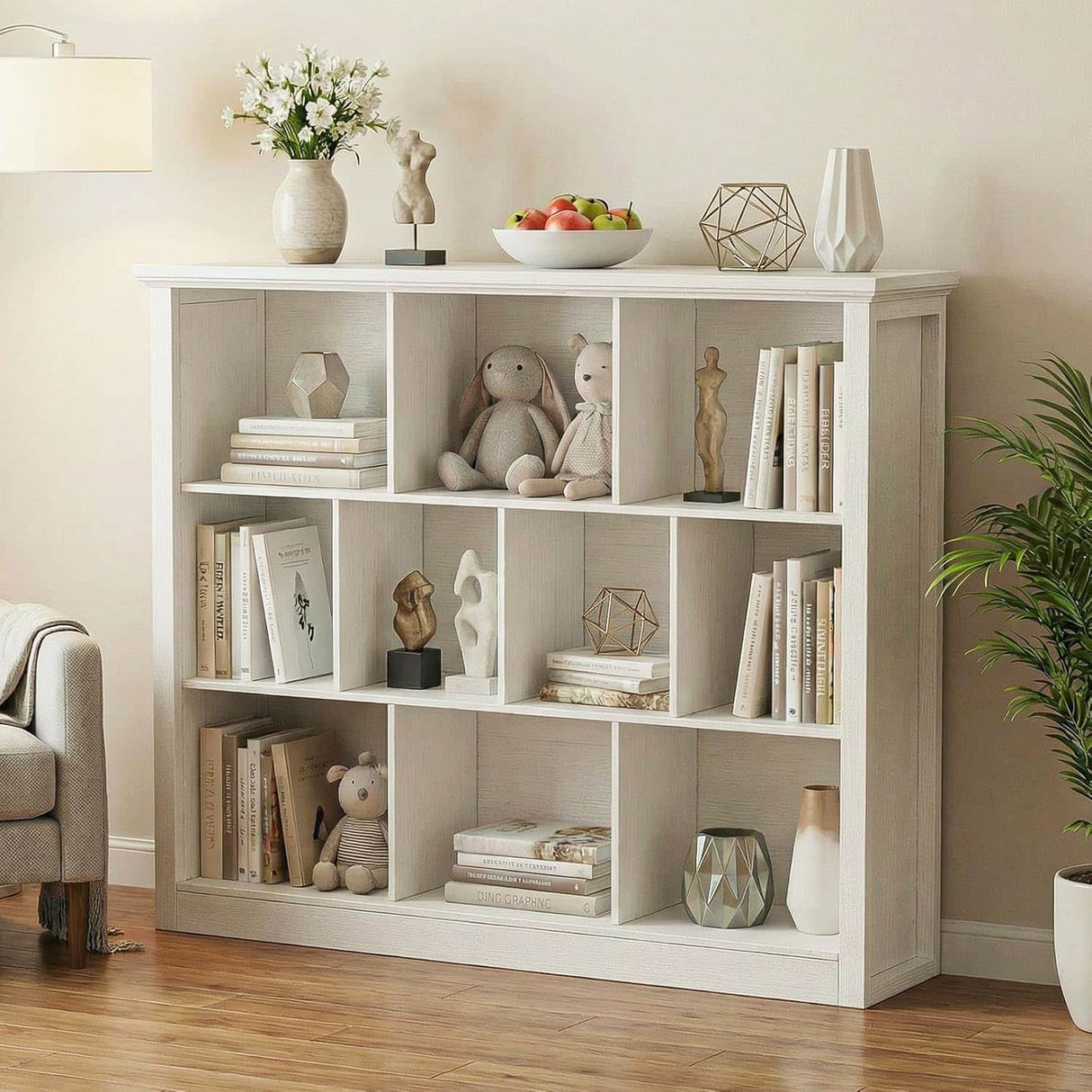 10-Cube Storage Bookcase, Modern Cube Storage Shelf Organizer, Wooden Bookshelf for Living Room, Bedroom, TV Stand & Entryway