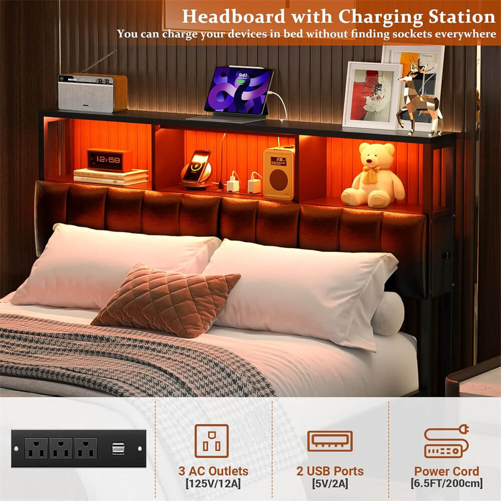 Unikito Full Size Upholstered Headboard with Hidden Drawer Storage Full Size Headboard with Power Outlet and LED Light Full Size Headboard Only