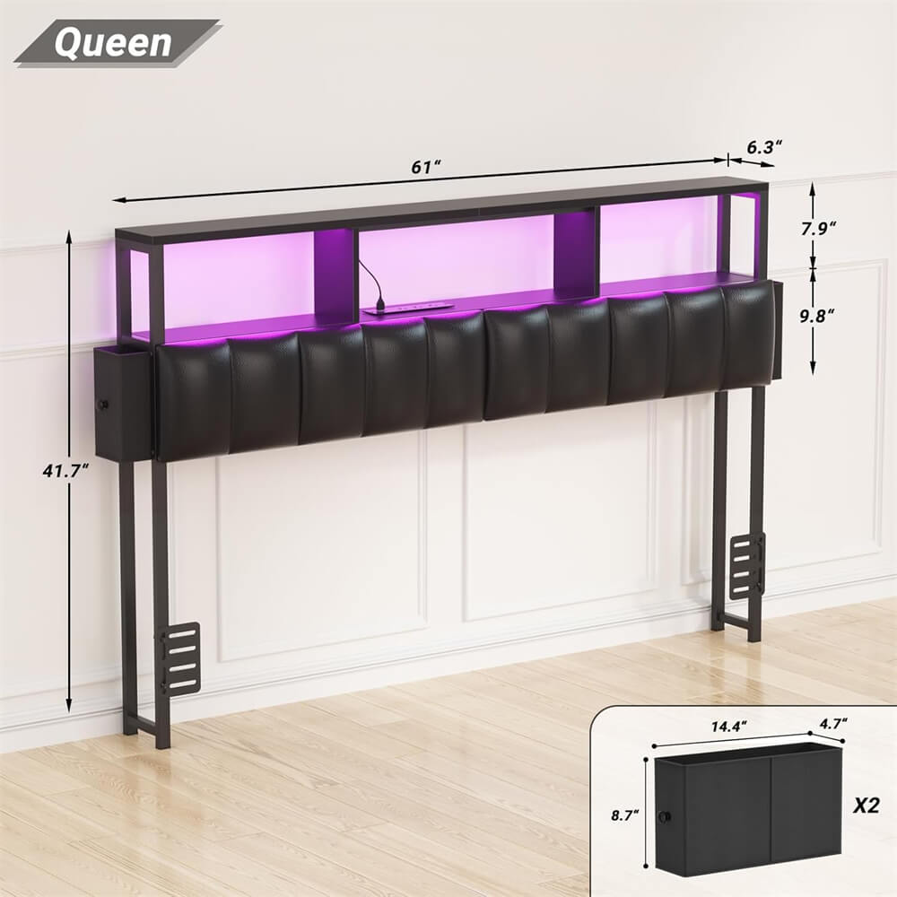 Queen Size Upholstered Headboard with 2 Hidden Drawer Storage