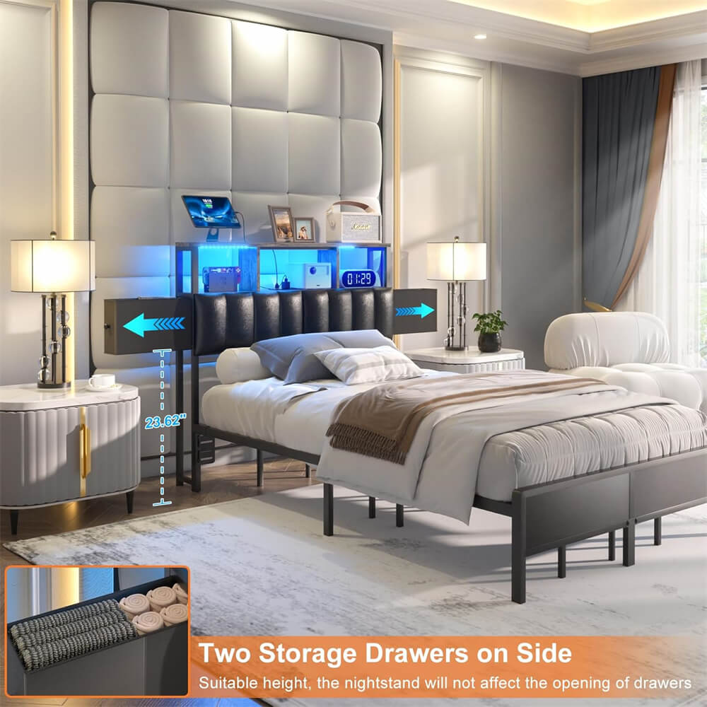 Unikito Upholstered Twin Headboard with Hidden Drawer Storage Headboards for Twin Size with Power Outlet and LED Light Twin Headboard Only Sturdy