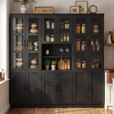 79.7" Tall Pantry Storage Cabinet with Glass Door, Adjustable Shelves, and Drawers, 3 Packs