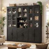 79.7" Tall Pantry Storage Cabinet with Glass Door, Adjustable Shelves, and Drawers, 3 Packs