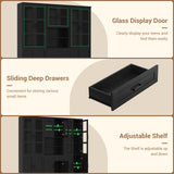 79.7" Tall Pantry Storage Cabinet with Glass Door, Adjustable Shelves, and Drawers, 3 Packs