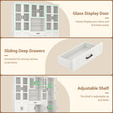 79.7" Tall Pantry Storage Cabinet with Glass Door, Adjustable Shelves, and Drawers, 3 Packs