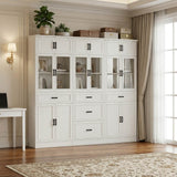 80" Tall Kitchen Pantry Storage Cabinet with Glass Doors, Adjustable Shelves and Drawer, 3 Packs