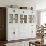 80" Tall Kitchen Pantry Storage Cabinet with Glass Doors, Adjustable Shelves and Drawer, 3 Packs
