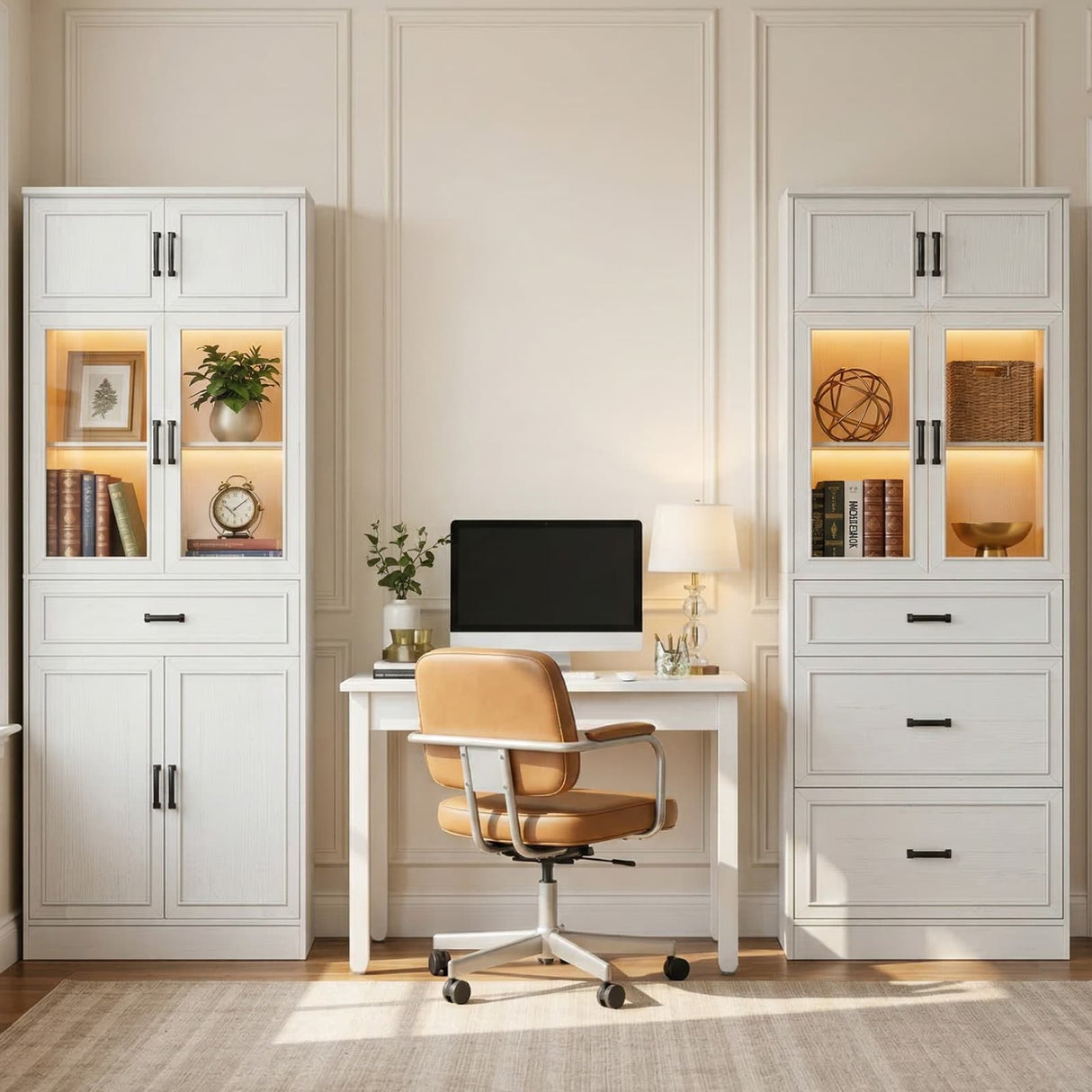 80" 2-Piece Tall Kitchen Pantry Cabinet with Glass Doors and Adjustable Shelves, Off-white