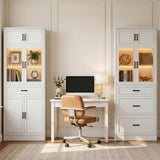 80" 2-Piece Tall Kitchen Pantry Cabinet with Glass Doors and Adjustable Shelves, Off-white