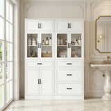 80" 2-Piece Tall Kitchen Pantry Cabinet with Glass Doors and Adjustable Shelves, Off-white