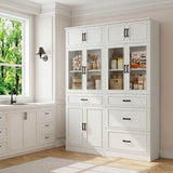 80" 2-Piece Tall Kitchen Pantry Cabinet with Glass Doors and Adjustable Shelves, Off-white