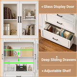 Corner Bookcase, 80" Tall Corner Bookshelf with Door and 6 Drawers
