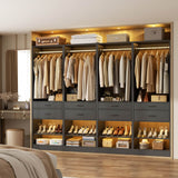 Closet System, 100" Closet Organizer W/ 8 Drawers & 4 Hanging Rods