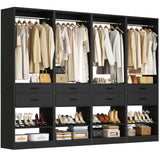 Closet System, 100" Closet Organizer W/ 8 Drawers & 4 Hanging Rods