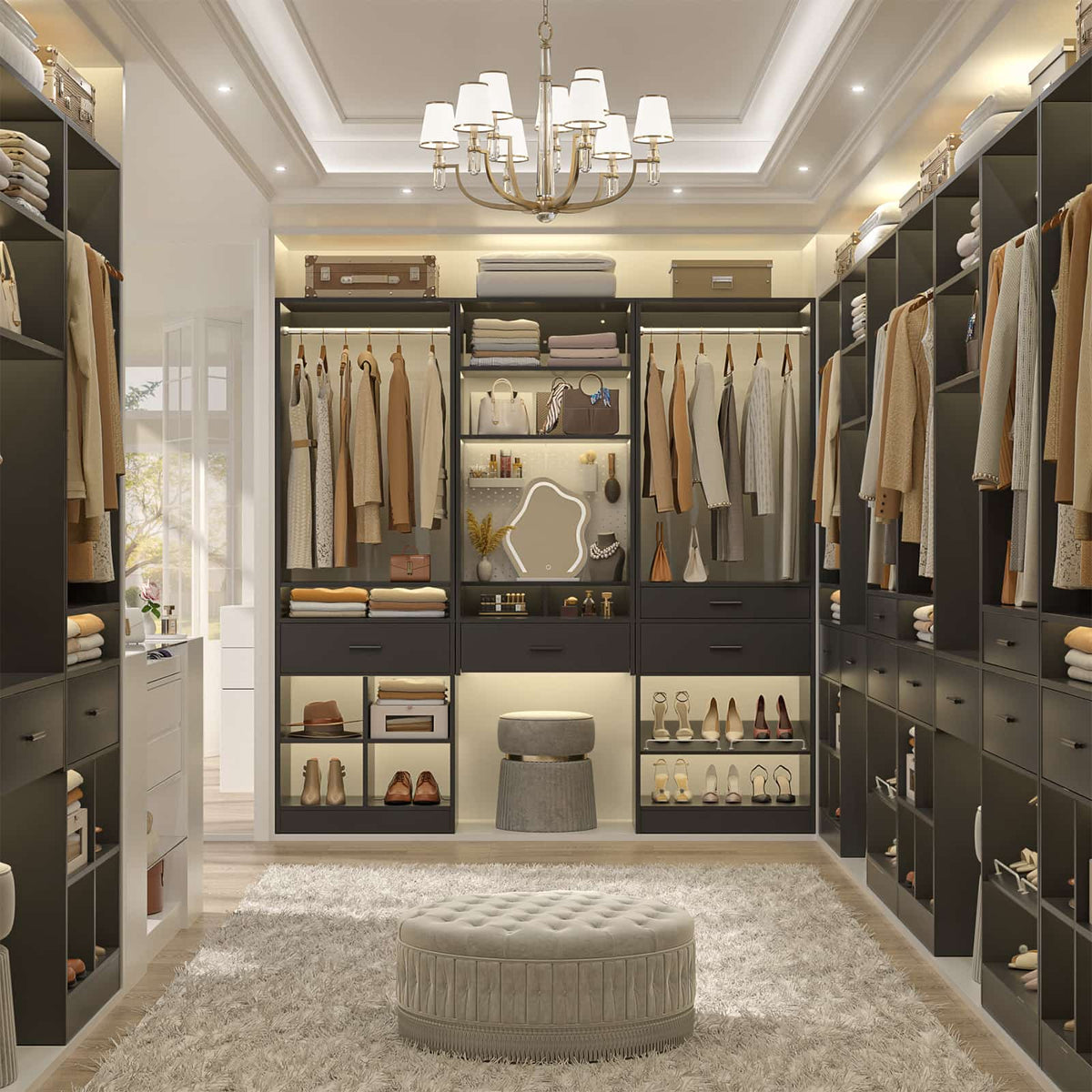 Closet System, 50" Closet Organizer with 4 Drawers & 2 Hanging Rods