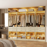Closet System, 50" Closet Organizer with 4 Wooden Drawers, 2 Hanging Rods, Adjustable Shoe Rack