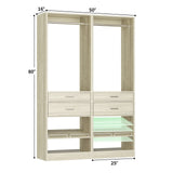 Closet System, 50" Closet Organizer with 4 Wooden Drawers, 2 Hanging Rods, Adjustable Shoe Rack