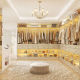 Closet System, 50" Closet Organizer with 4 Wooden Drawers, 2 Hanging Rods, Adjustable Shoe Rack