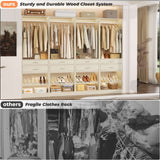 Closet System, 50" Closet Organizer with 4 Wooden Drawers, 2 Hanging Rods, Adjustable Shoe Rack