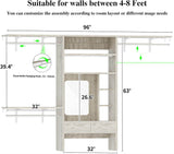 8FT Wall Mounted Closet System with Vanity Desk, with 3 Adjustable Shelves & Hanging Rods, Heavy Duty