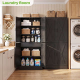 71" Tall Kitchen Pantry Storage Cabinet with 2 Built-in Drawers | 63" Wide Wood Farmhouse Storage Cabinet