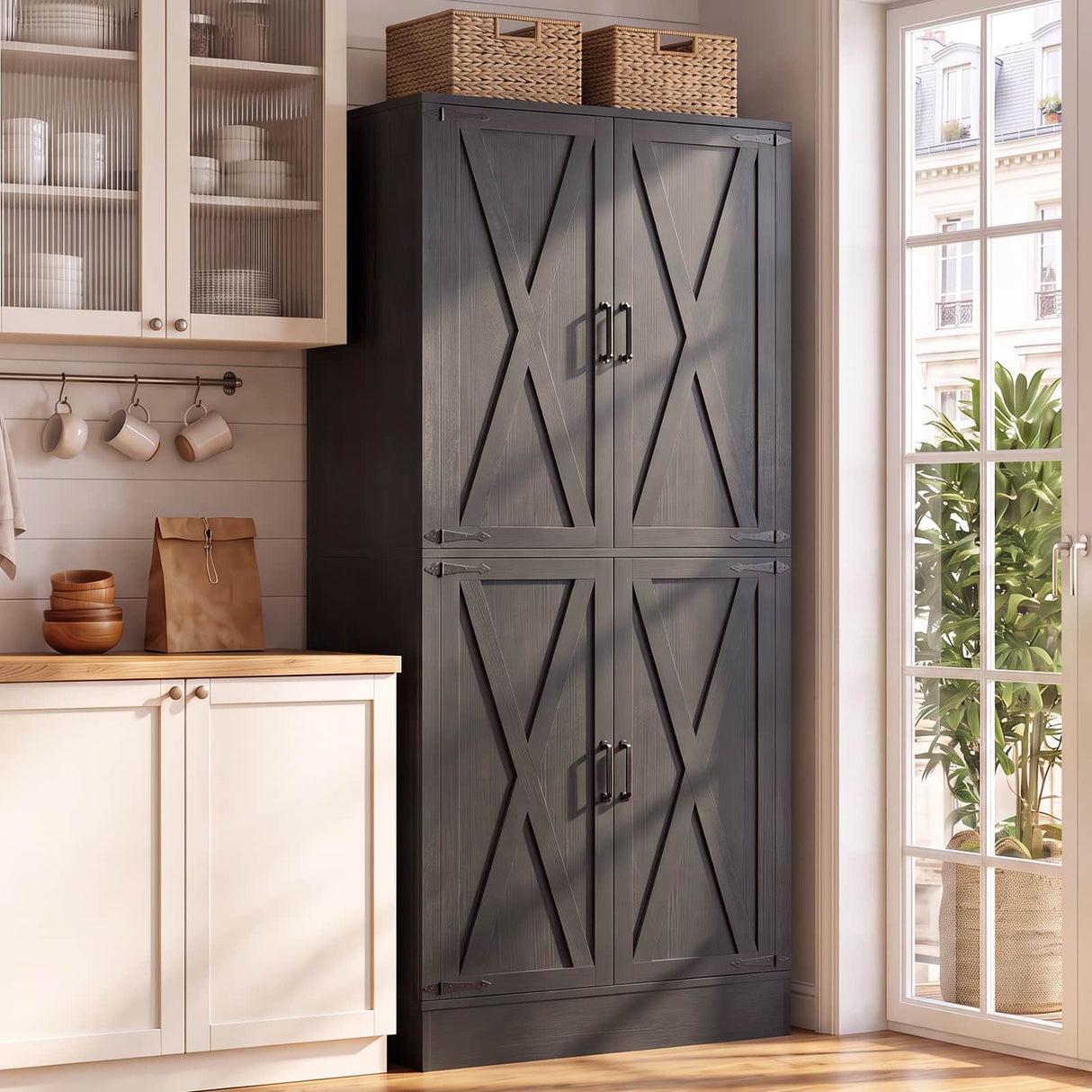 71" Tall Kitchen Pantry Storage Cabinet with Built-in Drawer