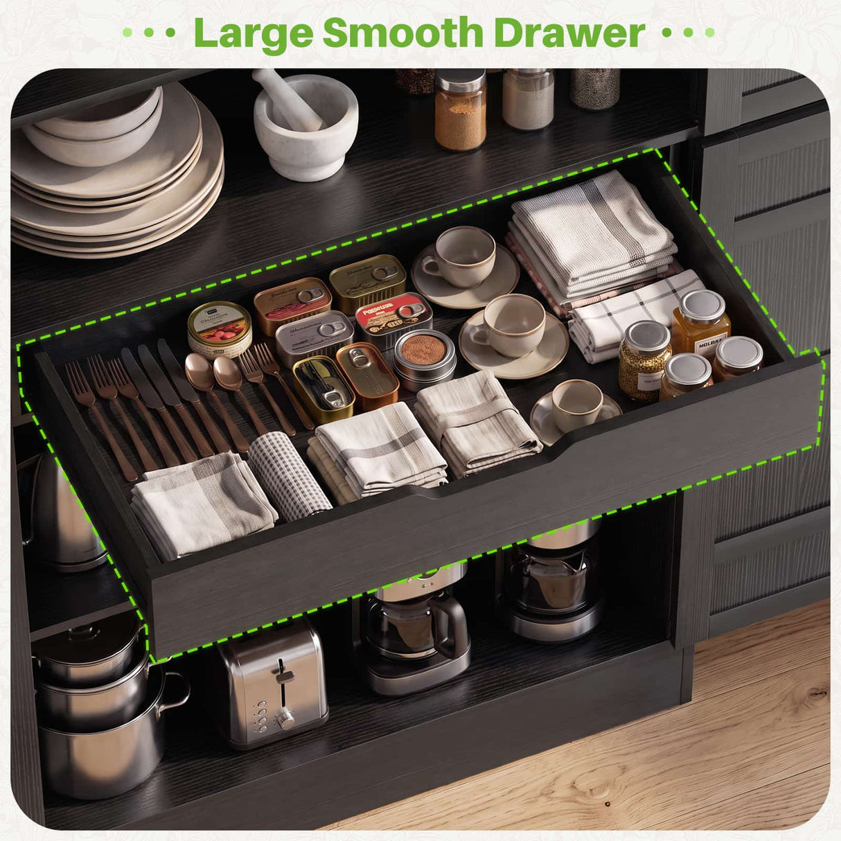 71" Tall Kitchen Pantry Storage Cabinet with Built-in Drawer
