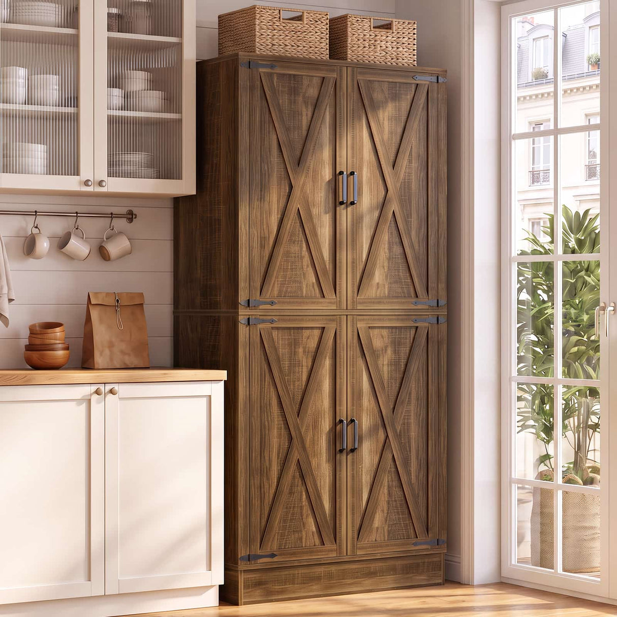71" Tall Kitchen Pantry Storage Cabinet with Built-in Drawer