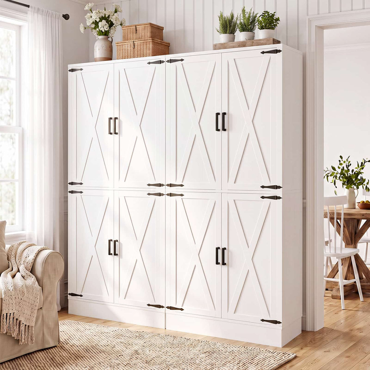 71" Tall Kitchen Pantry Storage Cabinet with 2 Built-in Drawers | 63" Wide Wood Farmhouse Storage Cabinet