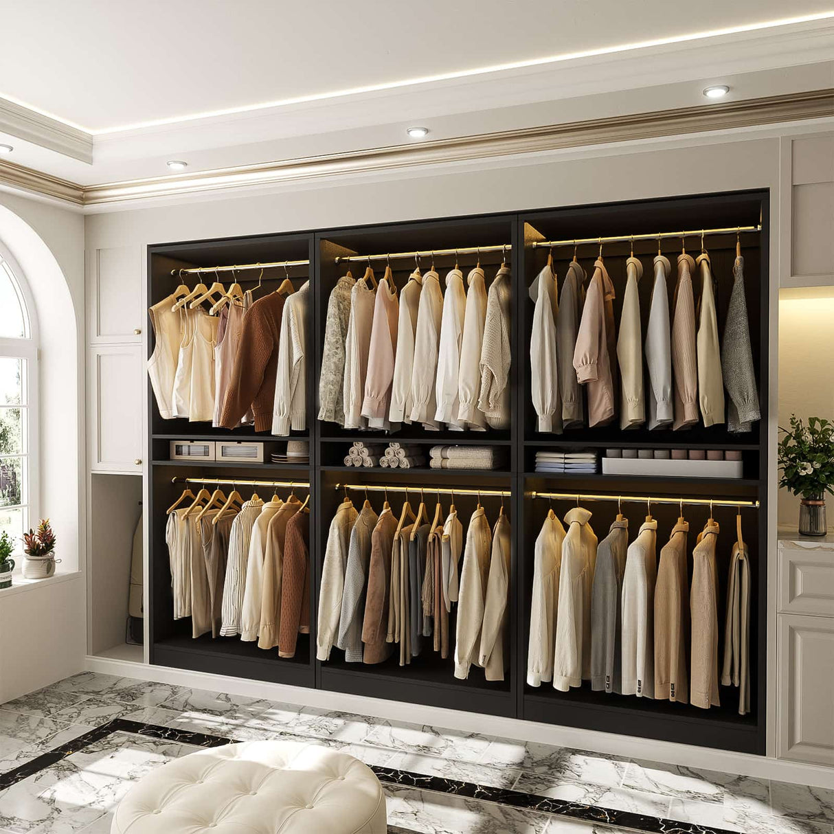9FT Modular Closet System with 6 Hanging Rods, 2500LBs Heavy Duty Walk-in Organizer